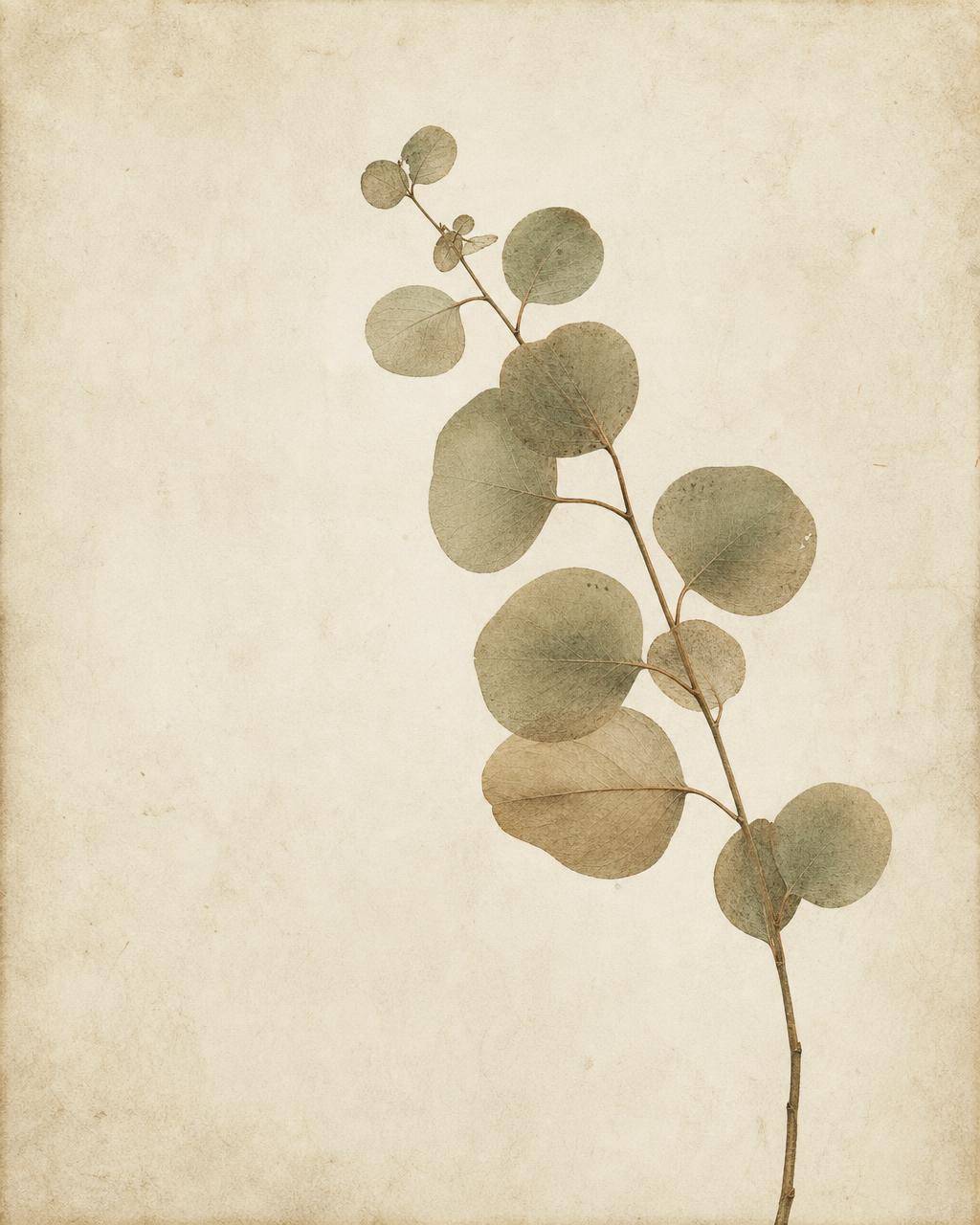 Eden II — Silver Dollar Eucalyptus — botanical art print on aged ivory paper